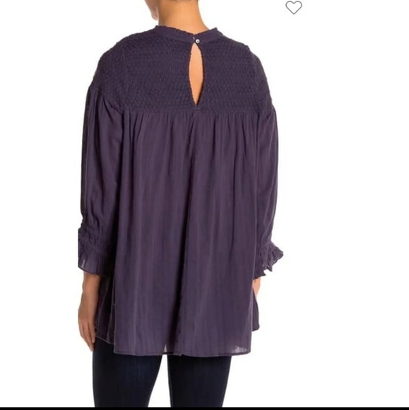 Free People BOHO Obi Mila smocked  navy tunic blouse top long sleeves Small 4 6 - Picture 3 of 6